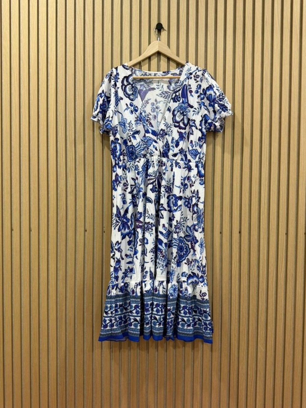 Blue Floral V-Neck Women’s Dress